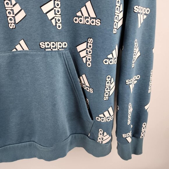 adidas Hoodie Mens XL Teal Blue All Over Print Fleece L/S Sweatshirt - Picture 4 of 7